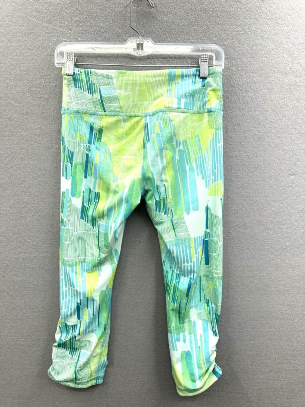 Brooks Running Capri Leggings Womens Size S Teal Lime Green Abstract Crop Pants - Picture 2 of 7